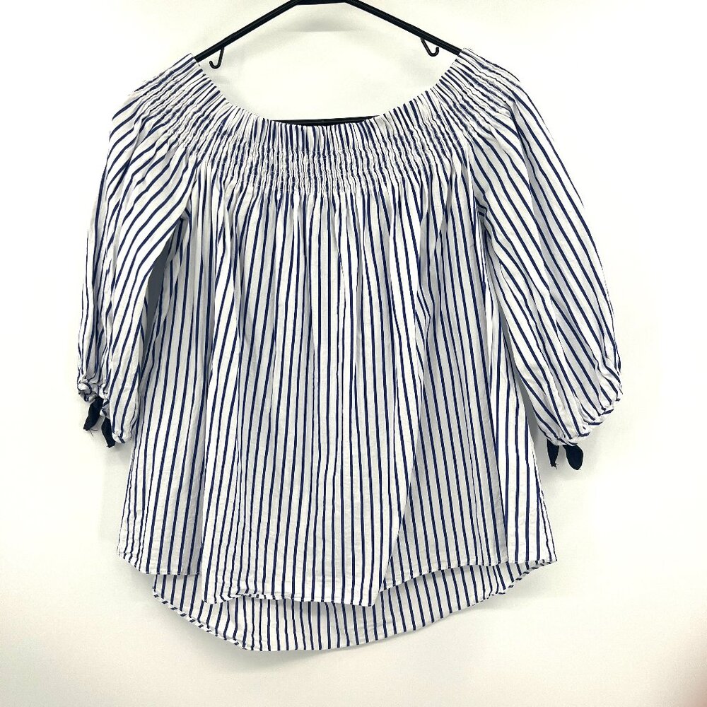 DO+BE Blue White Striped Off Shoulder Blouse Women's XS